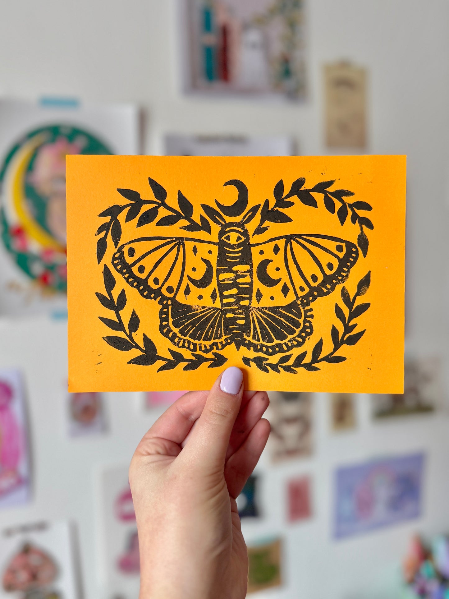 Moon Moth Lino Print