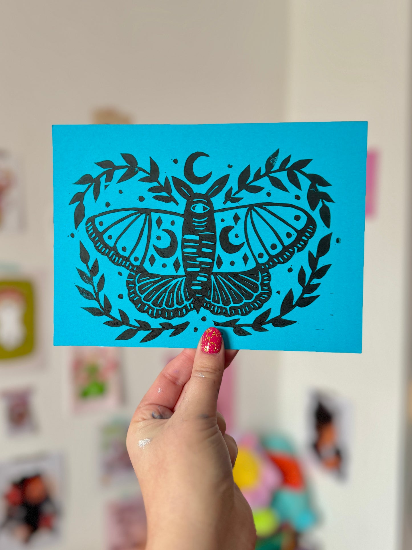 Moon Moth Lino Print