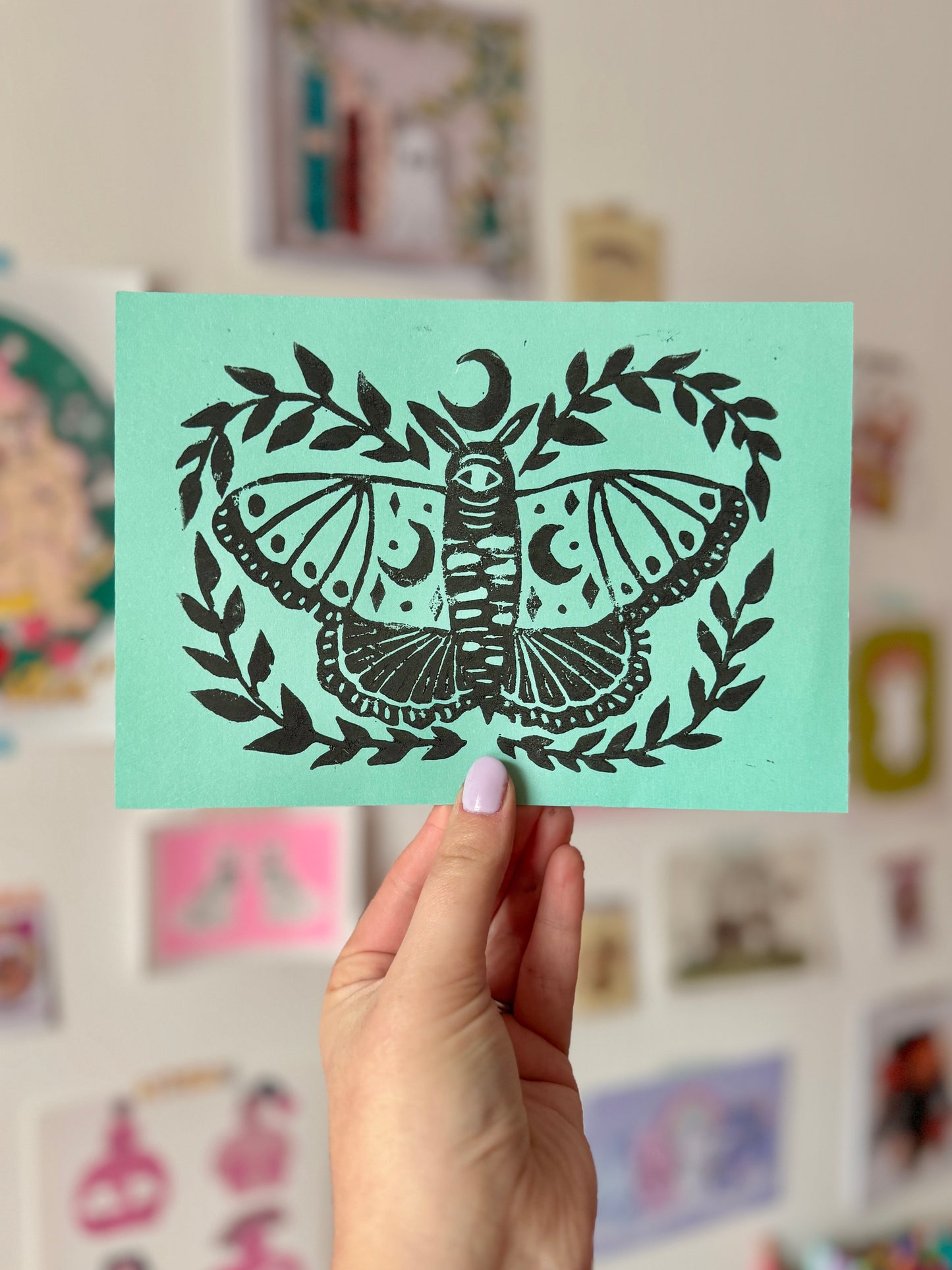 Moon Moth Lino Print