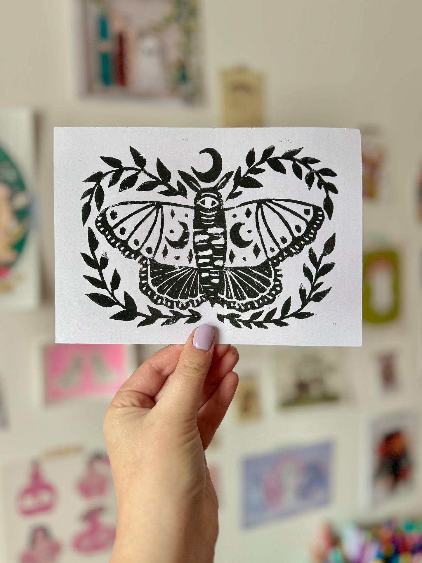 Moon Moth Lino Print