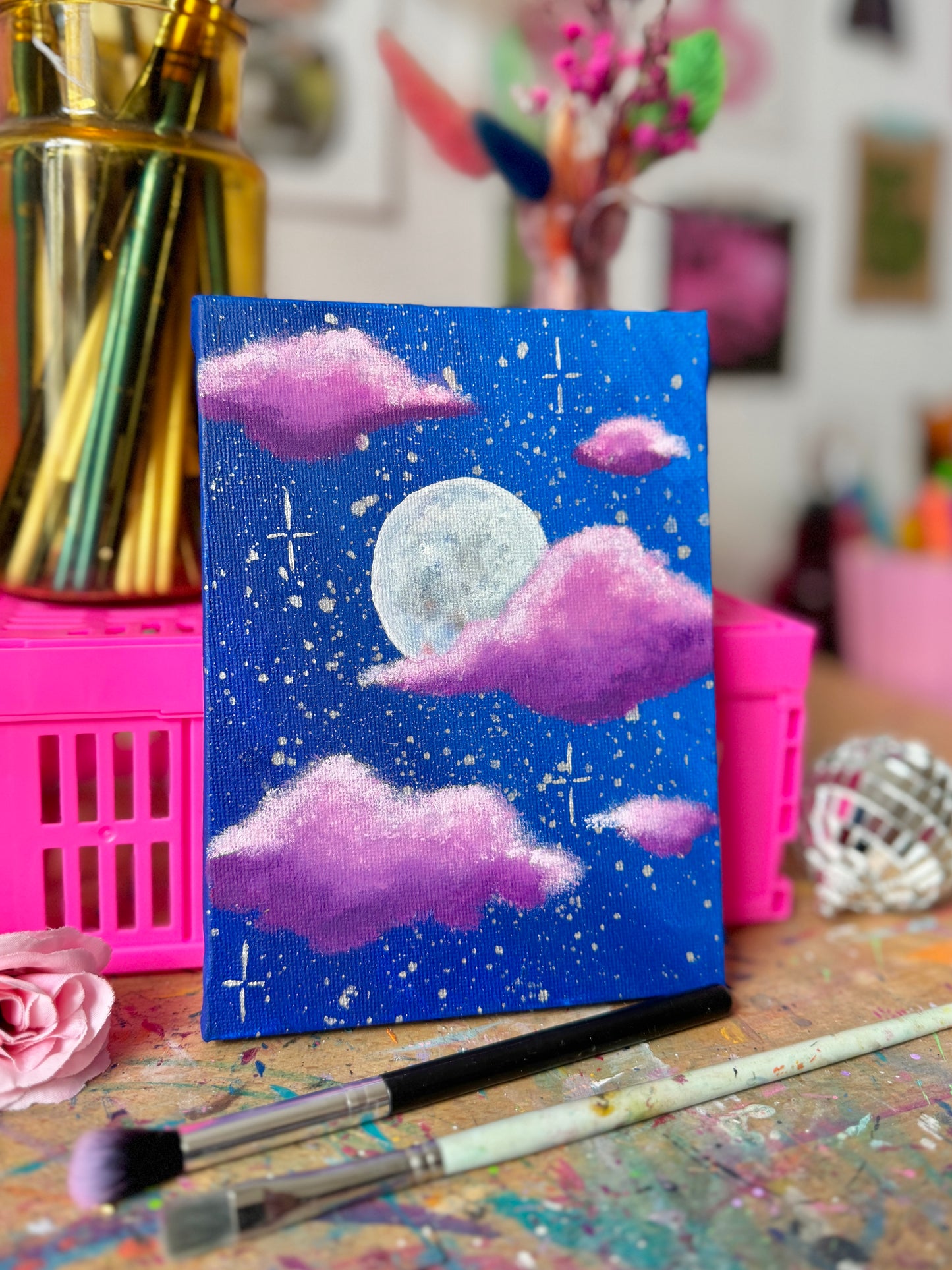 Purple Moon Skies Canvas Painting