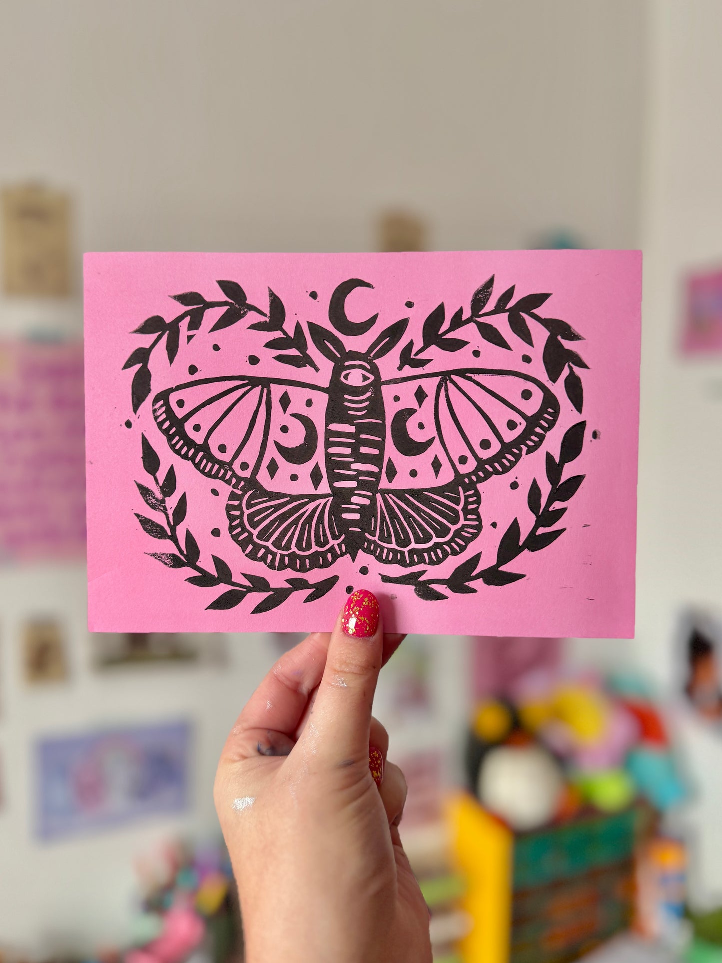 Moon Moth Lino Print