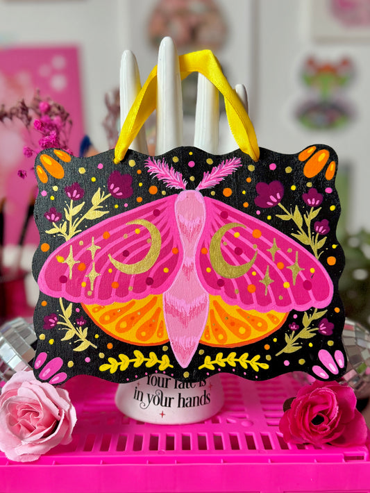 ‘Call Me’ Valentines Moth Painted Wall Hanging