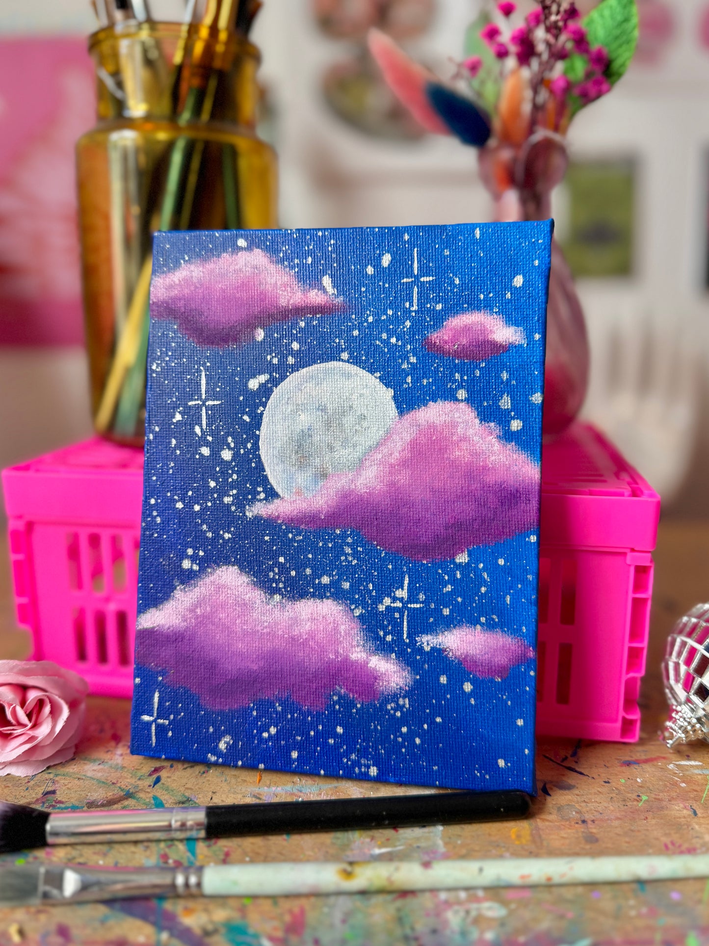 Purple Moon Skies Canvas Painting