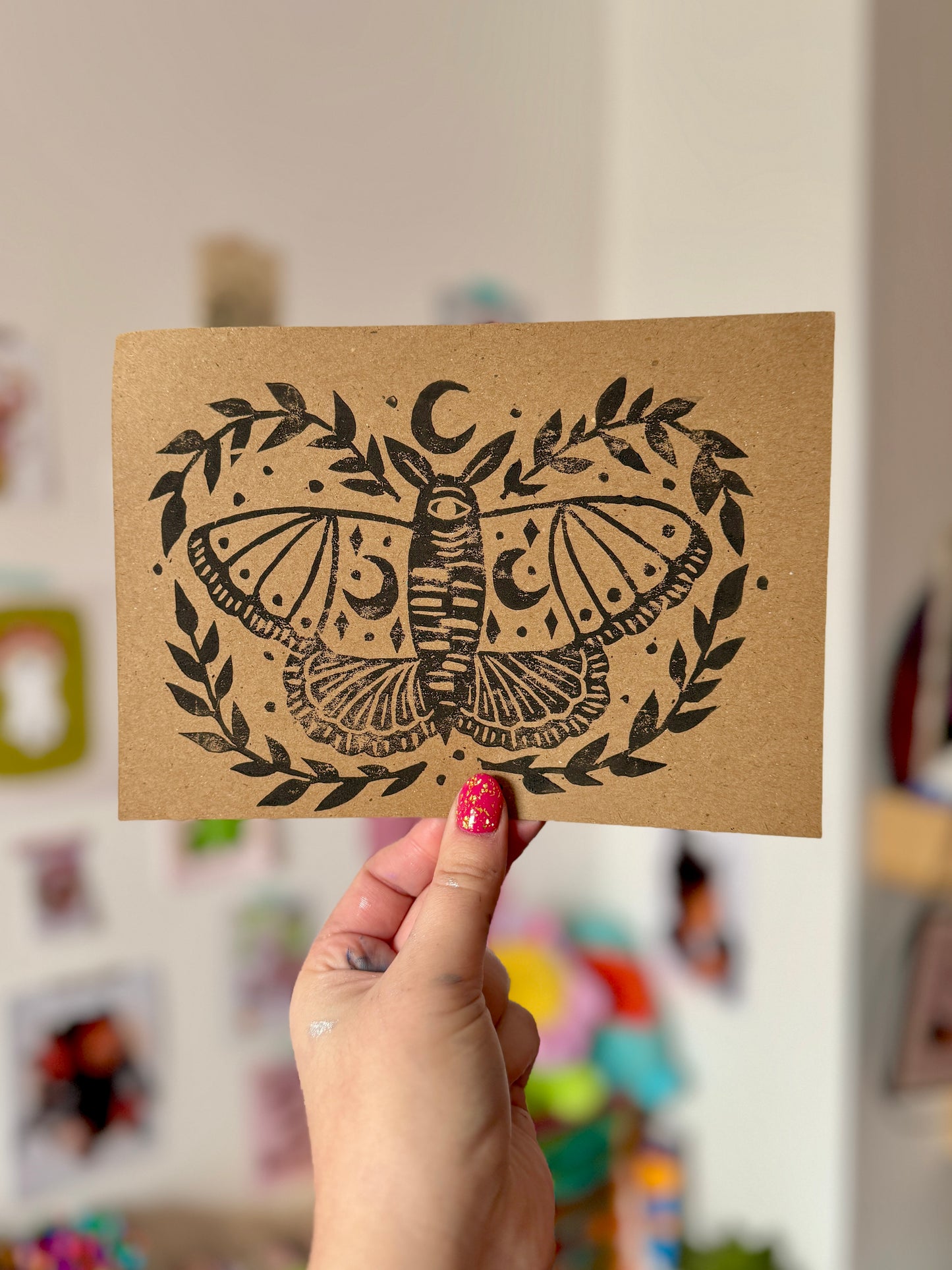 Moon Moth Lino Print