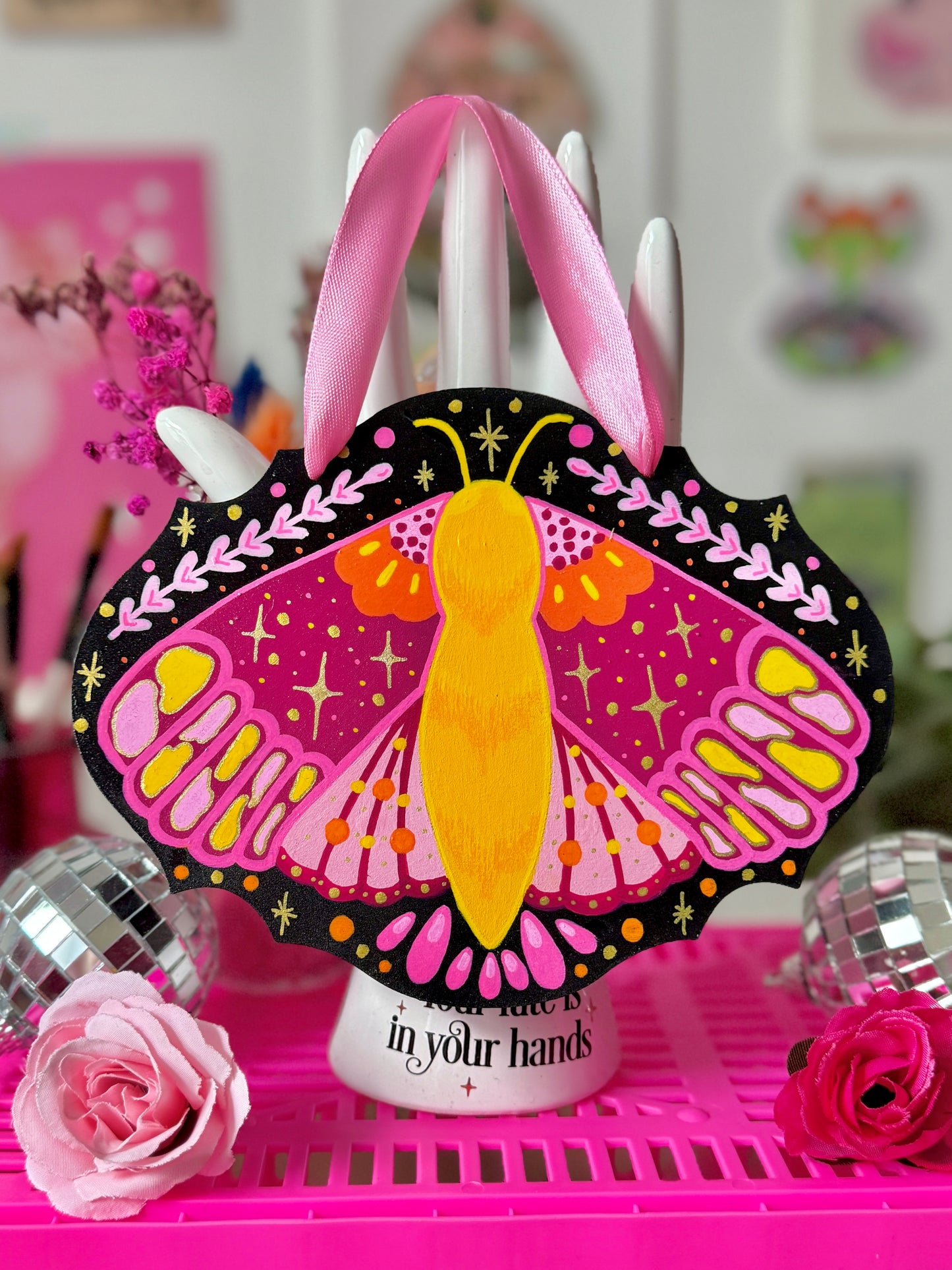 ‘Be Mine’ Valentines Moth Painted Wall Hanging