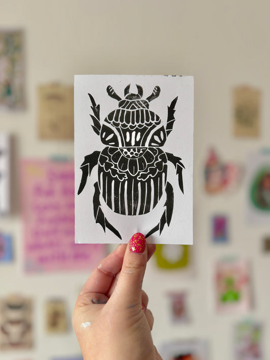 Beetle Lino Postcard A6 Print