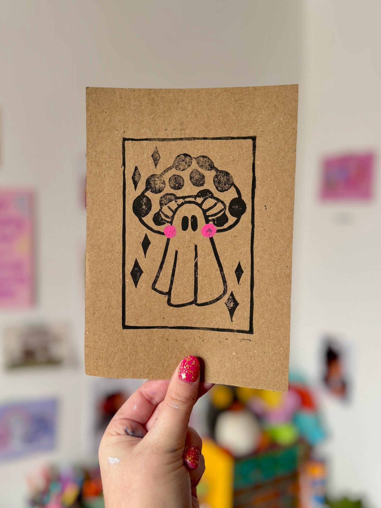 Mushroom Ghost A5 Lino Print